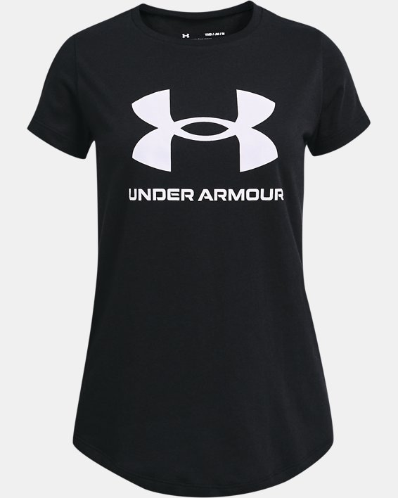 เสื้อแขนสั้น UA Sportstyle Graphic สำหรับเด็กผู้หญิง in Black image number 0